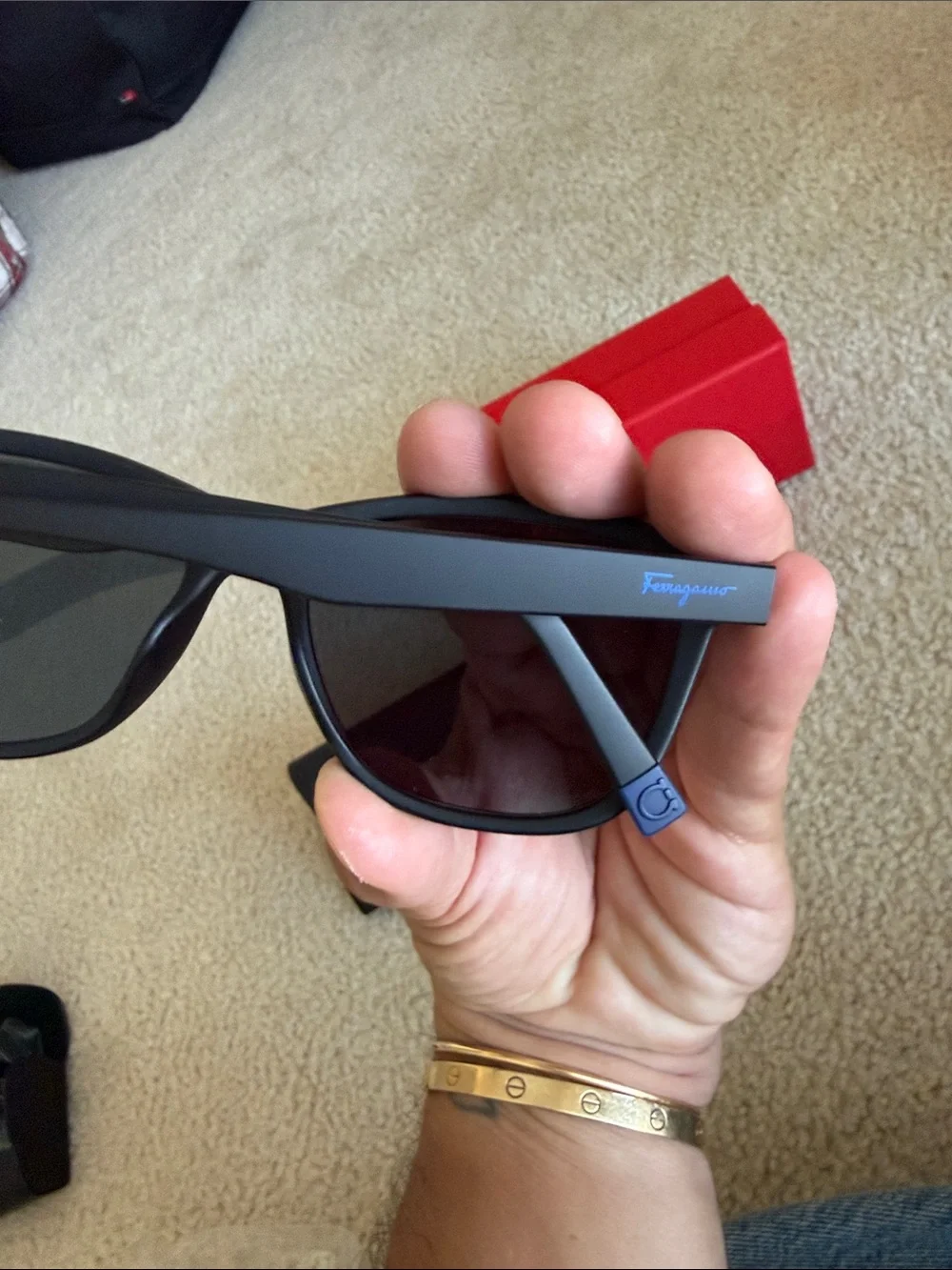 Salvatore Ferragamo Men's Matte Black Sunglasses with Red Box